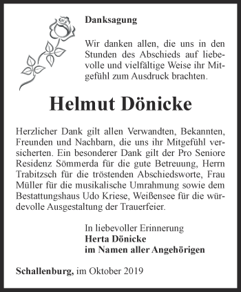 Traueranzeige von Helmut Dönicke von Thüringer Allgemeine