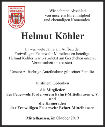 Traueranzeige von Helmut Köhler