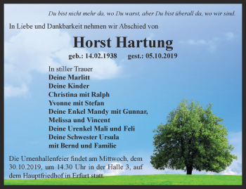 Traueranzeige von Horst Hartung