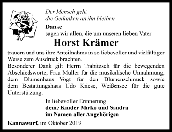 Traueranzeige von Horst Krämer von Thüringer Allgemeine