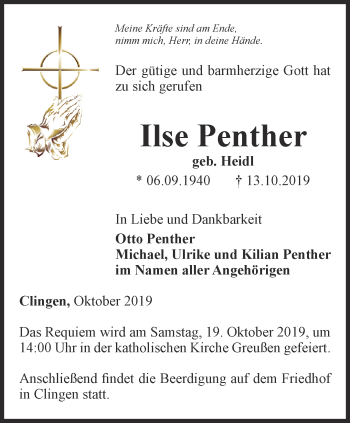 Traueranzeige von Ilse Penther von Thüringer Allgemeine