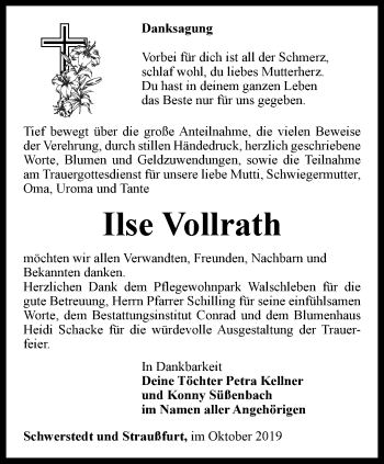 Traueranzeige von Ilse Vollrath von Thüringer Allgemeine