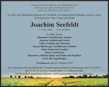 Traueranzeige von Joachim Seefeldt von Thüringer Allgemeine