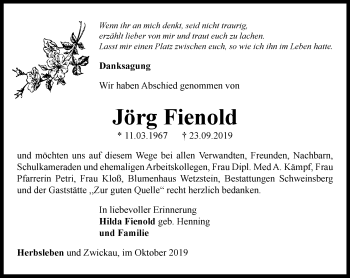 Traueranzeige von Jörg Fienold von Thüringer Allgemeine, Thüringische Landeszeitung