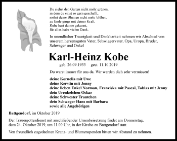 Traueranzeige von Karl-Heinz Kobe von Thüringer Allgemeine