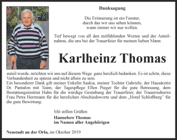 Traueranzeige von Karlheinz Thomas