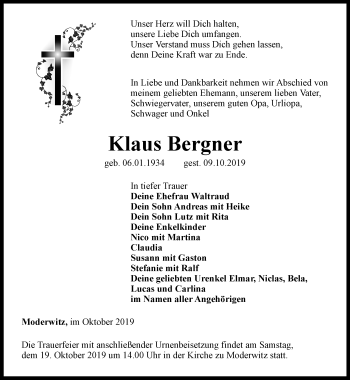 Traueranzeige von Klaus Bergner