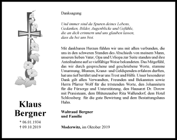 Traueranzeige von Klaus Bergner