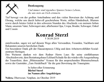 Traueranzeige von Konrad Sterzl von Thüringer Allgemeine