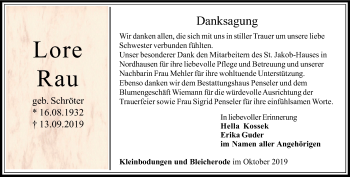 Traueranzeige von Lore Rau von Thüringer Allgemeine
