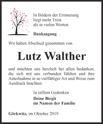 Traueranzeige von Lutz Walther von Ostthüringer Zeitung