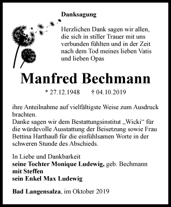 Traueranzeige von Manfred Bechmann von Thüringer Allgemeine, Thüringische Landeszeitung
