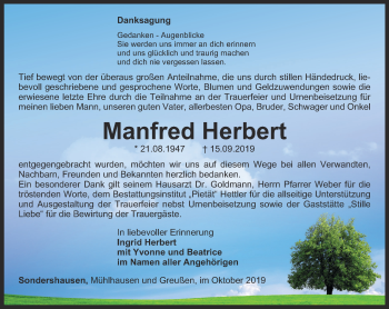 Traueranzeige von Manfred Herbert von Thüringer Allgemeine