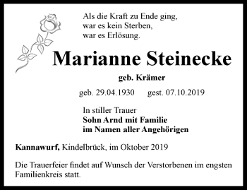Traueranzeige von Marianne Steinecke von Thüringer Allgemeine