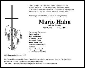 Traueranzeige von Mario Hahn von Thüringer Allgemeine