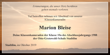 Traueranzeige von Marion Bleise von Thüringer Allgemeine