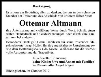 Traueranzeige von Ottemar Altmann von Thüringer Allgemeine
