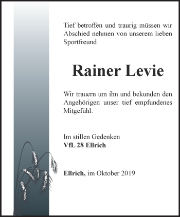 Traueranzeige von Rainer Levie von Thüringer Allgemeine