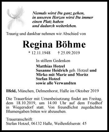 Traueranzeige von Regina Böhme von Thüringer Allgemeine