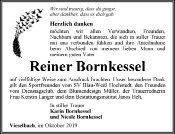 Traueranzeige von Reiner Bornkessel von Thüringer Allgemeine, Thüringische Landeszeitung