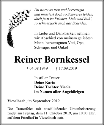 Traueranzeige von Reiner Bornkessel von Thüringer Allgemeine, Thüringische Landeszeitung