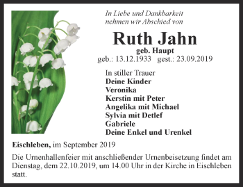 Traueranzeige von Ruth Jahn