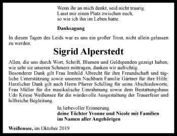 Traueranzeige von Sigrid Alperstedt von Thüringer Allgemeine