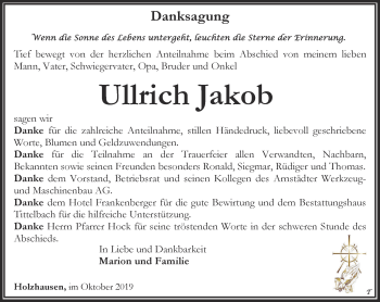 Traueranzeige von Ullrich Jakob von Thüringer Allgemeine