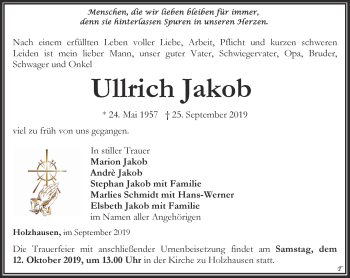 Traueranzeige von Ullrich Jakob von Thüringer Allgemeine