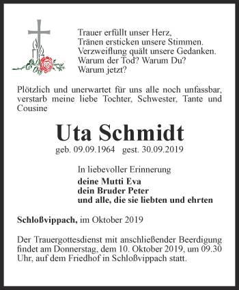 Traueranzeige von Uta Schmidt von Thüringer Allgemeine