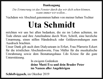 Traueranzeige von Uta Schmidt von Thüringer Allgemeine