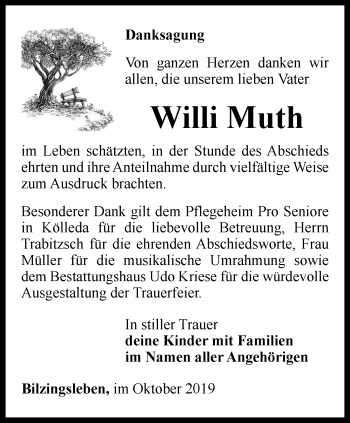 Traueranzeige von Willi Muth von Thüringer Allgemeine