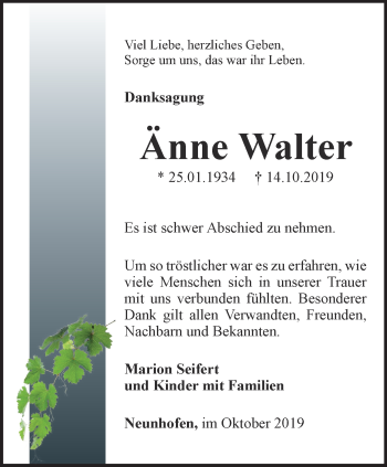 Traueranzeige von Änne Walter