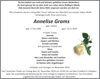 Traueranzeige von Annelise Grams von Thüringer Allgemeine