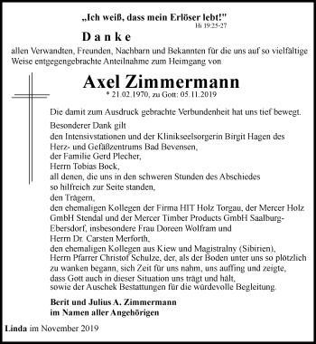 Traueranzeige von Axel Zimmermann von Ostthüringer Zeitung