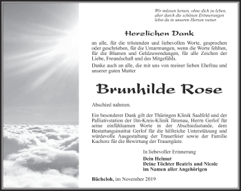 Traueranzeige von Brunhilde Rose von Thüringer Allgemeine