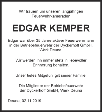 Traueranzeige von Edgar Kemper von Thüringer Allgemeine