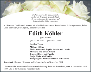 Traueranzeige von Edith Köhler