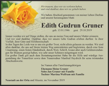 Traueranzeige von Edith Gudrun Gruner