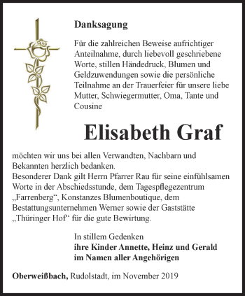 Traueranzeige von Elisabeth Graf von Ostthüringer Zeitung