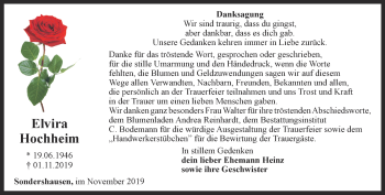 Traueranzeige von Elvira Hochheim von Thüringer Allgemeine