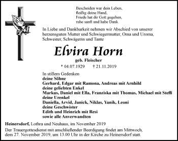 Traueranzeige von Elvira Horn von Ostthüringer Zeitung