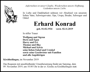 Traueranzeige von Erhard Konrad von Thüringer Allgemeine, Thüringische Landeszeitung