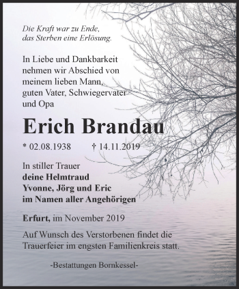 Traueranzeige von Erich Brandau