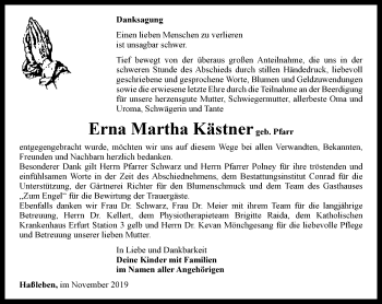 Traueranzeige von Erna Martha Kästner von Thüringer Allgemeine, Thüringische Landeszeitung