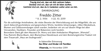 Traueranzeige von Freddo Zitter von Thüringer Allgemeine, Thüringische Landeszeitung