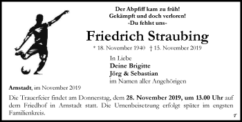 Traueranzeige von Friedrich Straubing von Thüringer Allgemeine