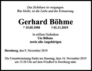 Traueranzeige von Gerhard Böhme von Ostthüringer Zeitung, Thüringische Landeszeitung