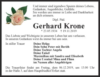 Traueranzeige von Gerhard Krone