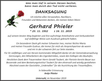 Traueranzeige von Gerhard Phieler von Thüringer Allgemeine, Thüringische Landeszeitung